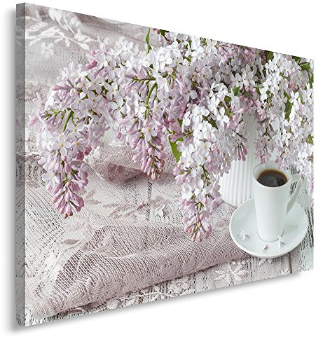 Feeby Quadro su Tela caffè XXL 120x80 cm 1 pezzo Stampa Murale Fotografia Decorazione da parete Immagini Moderni per Soggiorno Camera da Letto Ufficio Cucina Fiori Bianco