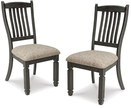 Signature Design by Ashley Tyler Creek Dining Room Upholstered Side Chair, 2 Count, Solid Wood, 19.25 H, Black and Grayish Black
