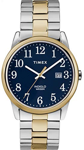 Timex Men's Easy Reader 38mm Watch – Two-Tone Case Blue Dial with Two-Tone Stainless Steel Expansion Band