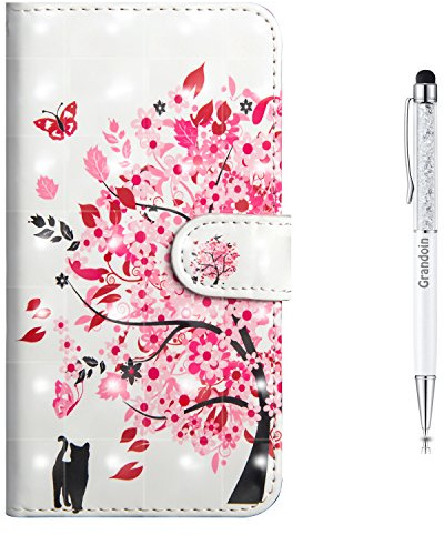 Grandoin Galaxy J3 /J3 2016 Hülle, Handyhülle im Brieftasche-Stil für Samsung Galaxy J3 /Galaxy J3 2016 Handytasche PU Leder Flip Cover 3D Bunte Muster Book Case (Rosa Baum)