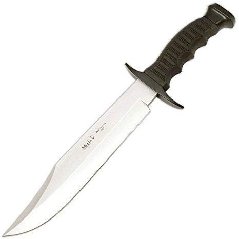 Muela Cuchillo Big Mountain 95-181 hoja de acero ACX-380 de 18 cm y empuñadura de goma verde para Caza, Pesca, Supervivencia y Bushcraft Realizado en Ciudad Real + Portabotellas de regalo