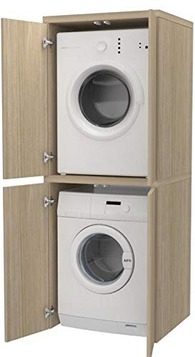 Ve.Ca. Mueble columna con puertas cubre lavadora de madera, cubre lavadora/secadora, diferentes colores, también a medida, lavandería baño (Roble Rock)