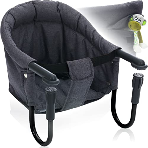 Faltbarer Tischsitz Hochstuhl Stuhlsitz bis 15kg praktisch für Zuhause und Unterwegs (Grau Melange)