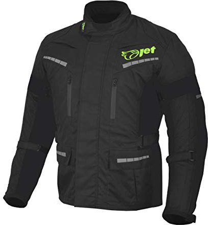 Jet Motorradjacke Herren Mit Protektoren Textil Wasserdicht Winddicht Schwarz Fluro (Schwarz - L (40 - 42)