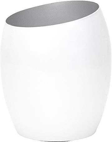 Happy Homewares Contemporary Designer White Gloss Metal Integrated LED Table/Floor Lamp Uplighter with Silver Inner Finish | 5w Integrated Warm White LED 450 Lumens | 16cm Height | On/Off Switch