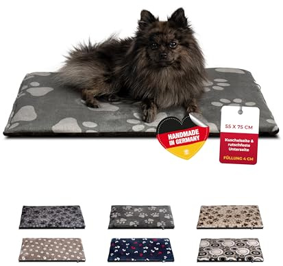 HS-Hundebett® Hundedecke S (55x75 cm) – rutschfest & gemütlich Dank 3 cm Füllung – Perfekt fürs Sofa, Auto & Hundebox – Pfote Anthrazit, Made in DE