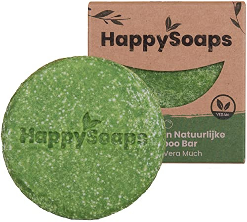 HappySoaps - Aloë You Vera Much 70g Festes Shampoo Bar Spendet Feuchtigkeit Bekämpft Schuppen Vegan 100% Plastikfrei Handgefertigt in EU Für Eine Bessere Umwelt