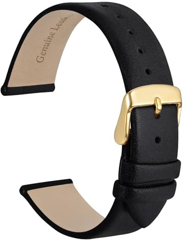 WOCCI 18mm Elegante Cinturino per Orologio con Fibbia Oro (Nero)