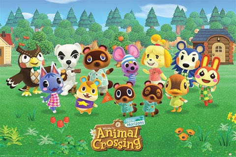 empireposter Animal Crossing - Lineup - Gaming Poster Druck - Größe 91,5x61 cm + 2 St Posterleisten Alu 93,5 cm