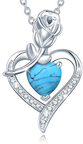 FANCIME Rose Herz Anhänger Halskette für Damen mit künstlicher Geburtsstein | 925 Sterling Silber Kette mit Herz imitiertem Geburtsstein Schmuck Valentinstag Jahrestag Geburtstag Geschenke für Frau