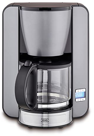 KHG Kaffeeautomat KA-124 (GE) aus Metall in grau, Kapazität für 12 Tassen, mit Glaskanne 1,5 Liter, Warmhalteplatte, Abschaltautomatik, Wasserstandsanzeige, Tropfstopp