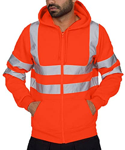 Zhiyao Herbst Winter Sweatjacke Herren Coole Kapuzenpullover mit reflektierendes Band,Kanpola Arbeits-Sweatshirt Sicherheitsjacke Zip Hoodie Arbeitskleidung,Warnjacke Warnschutzjacke Arbeitsjacke