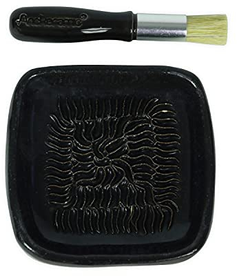 ANCKERAMIC® Ceramico Reibeteller & Backpinsel mit Naturborsten, Set aus Keramik für Knoblauch, Ingwer, Muskat, Handmade (Schwarz/Schwarz)