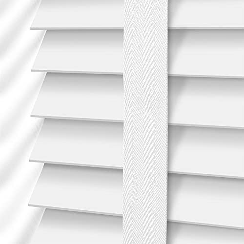 White Faux Wood Window Venetian Blind/Blinds - Easy Fit Child Safe Trimmable Shutters - 50MM Slats with Aluminium Headrail & Matching Facia (White, Width: 135cm / Length: 150cm)