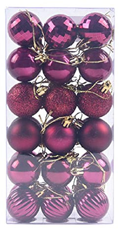 Bodhi2000 36 Stück Weihnachtszubehör, bruchsicherer Kunststoff, glänzende Weihnachtskugeln, für Zuhause, Partys, Hochzeitsdekorationen, Weinrot