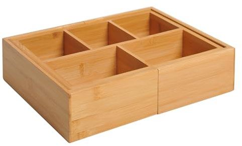 HOMCOM Aufbewahrungsbox Ausziehbar Organizer 24,6 x 17,6 x 7 cm Natur | Schubladen Ordnungsbox, Bambus