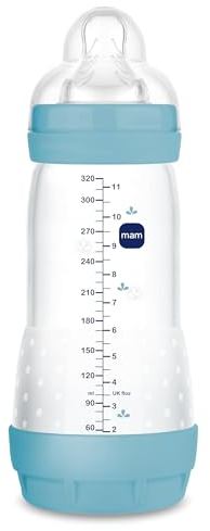 MAM Anti-Colic Bottle, from 4 Months, 320 ml, with 3 Fast Flow Silicone Teat, Easy Acceptance, Self-Sterilizable and Easy to Clean, Easy Start Anti-Colic, Matte Pink, Pack of 1