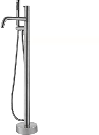 Artiqua Freistehende Badewanne Wasserhahn Bodenmontage Wannenfüller Gebürstetes Nickel Messing Einhand-Badezimmer-Armaturen mit Handbrause