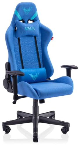 VALK Nyx - Stoff Gaming Stuhl, Gamer Stuhl (Atmungsaktivem Weichen Stoff, Neigungswinkel 160°, 2D-Armlehnen, Ergonomisch) Schreibtischstuhl, Bürostuhl (Saphir Blau)