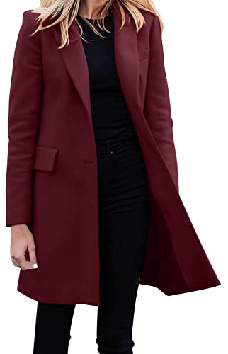 L9WEI lång blazer dam elegant öppen kostymjacka mode cardigan oversize kavaj kvinnor vinter temperament mode kofta stretch basic knappar blazer övergångsjacka, röd, XL
