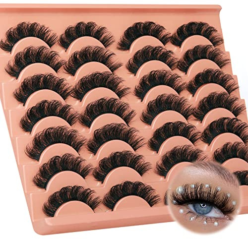 Natural Eyelashes D Curl Russian Strip Lashes 17mm 6D False Eyelashes 14 Pairs Curly Fake Eye Lashes Multipack by TOOCHUNAG