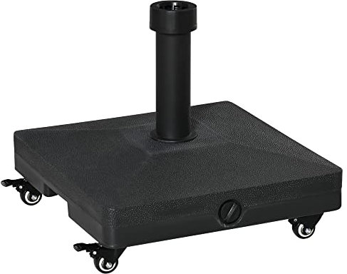 Outsunny Base per Ombrellone con Ruote Riempibile Fino a 20kg, Basamento in HDPE per Pali da Ø22-38mm, 45x45x39cm, Nero