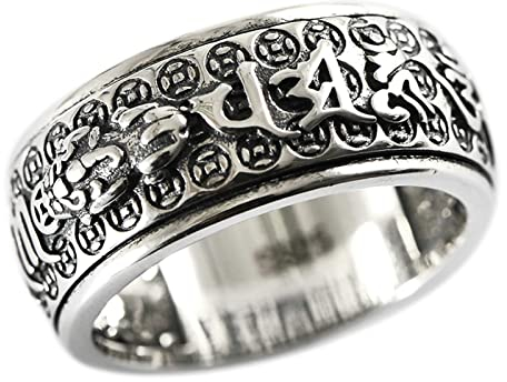 Gualiy Biker Ringe Herren Silber 925, Ringe Herren Vintage 10MM Mantra Drehring Ringe Größe 70 (22.3)