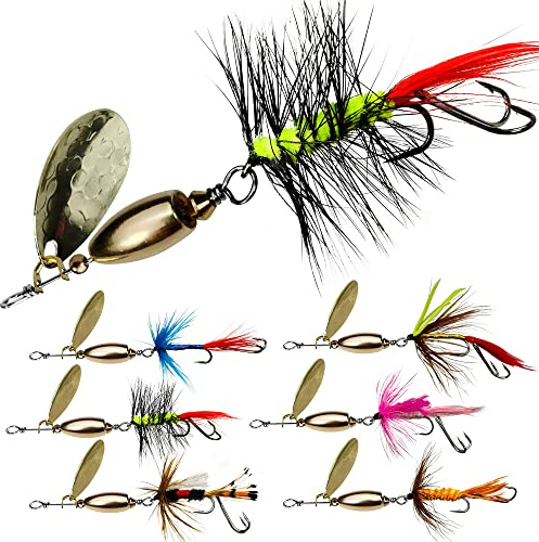VMSIXVM Trout Lures Fishing Spinnerbaits, Rooster Bait Tail Hard Metal Brass Spinner Baits Trout Fishing Lures for Bass Salmon Pike Freshwater Saltwater