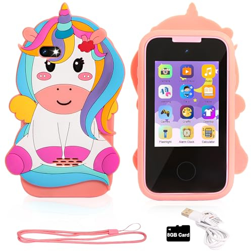 MUSUNFE Kids Toy Phone, Touchscreen Learning Toys for girls age 3-10 with Dual Camera 8G SD Card, Christmas Birthday Unicorns Gifts for 3 4 5 6 7 8 9 years old Girls