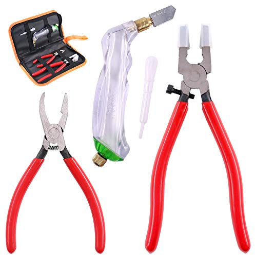 3 pinze per la corsa del vetro per impieghi gravosi, pinze per frantumazione e kit tagliavetro per alimentazione dell'olio, utensile professionale per il taglio del vetro colorato con punte in gomm