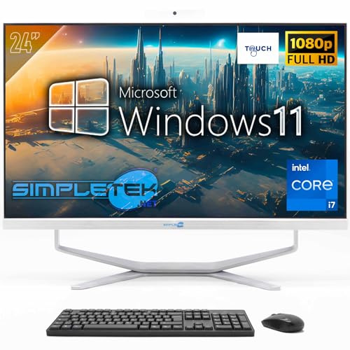 SIMPLETEK - All-in-One-Desktop-PC mit 24 Zoll Full HD Touchscreen | Core i7-8GB RAM und 240GB SSD | Windows 11 Pro und integrierte Webcam