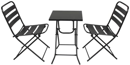 RANSENERS 3-Teilig Balkonset Bistroset mit 2 Klappbaren Stühlen und Tisch - Langlebiger Vollmetallrahmen und Sitzfläche für entspannte Zeit auf dem Balkon (Schwarz)