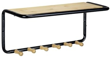 Avilia Wandgarderobe mit Ablage - Wandgarderobe mit Haken und Ablage, aus Bambus und Metall, 58 x 26 x 26 cm, Schwarz und Braun