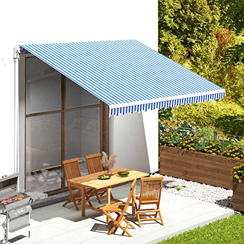 Rantry Mobile Tessuto di Ricambio per Tenda da Sole Tenda da Sole per Esterno Tende da Sole per Balconi Tenda da Sole a Bracci Estensibili Tenda da Sole per Esterno a Caduta Blu e Bianco 4x3,5 m