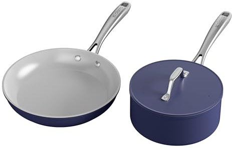 CIARRA Beyond Cookware Nonstick Ceramic Frying Pan 26cm&Sauce Pan 20cm Non Toxic PTFE&PFOA Free Oven Safe Compatible with All Stovetops Blue