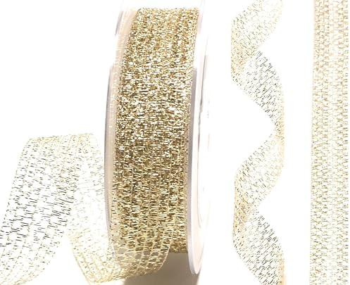 s.dekoda Schleifenband 25m x 25mm Gold Gitterband Raschelband Dekoband [D4203]