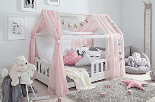 TiCAA Betthimmel Hausbett Tüll (2er Set) – Kinderbett Vorhang aus Polyester, Stoffhimmel, Hausbett Deko für Mädchen & Jungen