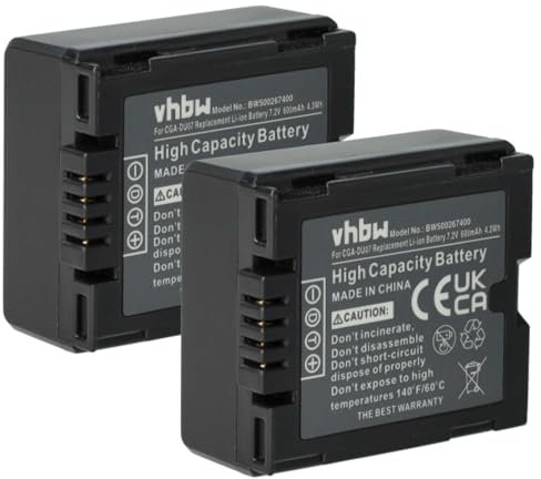 vhbw 2x batteria sostituisce Panasonic CGR-DU06, CGA-DU14, CGA-DU12, CGA-DU21, CGA-DU07 per videocamera camcorder (600mAh, 7,2V, Li-Ion)