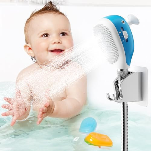 JONKEAN Kinder Duschkopf Brause, Kinder Dusche für die Wand, Badezimmer Duschbrause für Kinder, Baby Duschbrause mit Schlauch, Kinder Duschkopf Aufsatz (G:Duschkopf(Blau) Set)