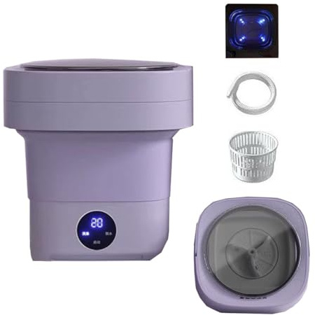 2 In 1 Mini Washer And Dehydrator Combo 8x8x12in Foldable Washing Machine 16L Capacity For Laundry, Dorms, College, RV, Hotels, Home Camping(Purple)