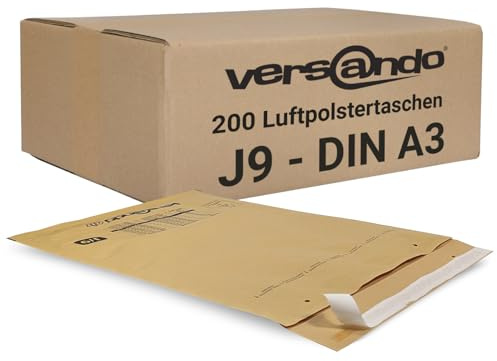 versando 200x I9/J9 Luftpolsterumschläge Innenmaß 300 x 445 mm Außenmaß 320 x 455 mm braun/goldgelb für DIN A3