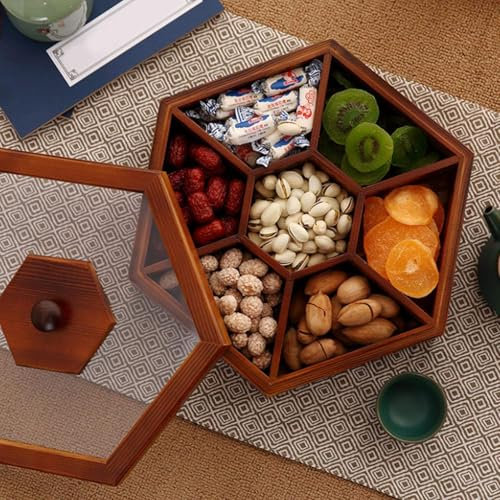 Snack Aufbewahrungsbox Holz Snack Serviertablett geteilte Snackplatte mit Deckel Süßigkeiten und Nüsse Aufbewahrungsbehälter für Nuss Süßigkeiten Trockenfrüchte Snack, für Home Party Dekoration