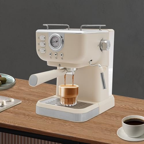 ROMYIX Espressomaschine mit Milchaufschäumdüse, 20 Bar Espresso Siebträgermaschine Klein Kaffeemaschine Espresso für Cappuccino, Latte,1.5L Wassertank,Weiß