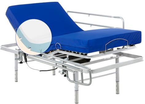 Geriafy - Lattenrost elektrisch verstellbar mit verstellbaren Füßen, viscoelastischer Matratze und Bettgitter (90x200)