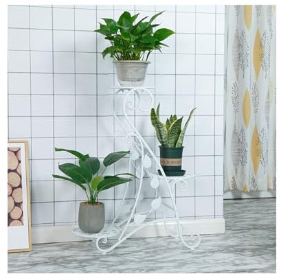 Soporte para Plantas de Metal Resistente de 3 Niveles: decoración de jardín Interior y Exterior con protección para el Piso, Estante artístico para Plantas de Metal