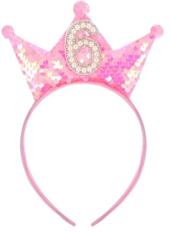 Gjinxi Birthday Decorations for Girl, Glitter Girl Headband Princess Crowns for Little Girls, 6th Birthday Girls Outfit, 6 Year Old Birthday Crown Head Band Gifts(6th Headband)