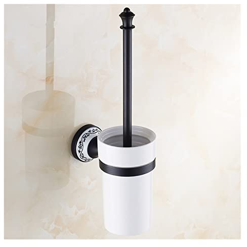 Vintage Black Finish Bathroom Accessories Set Ceramics Design Toilet Brush Holder & WC Brush Set Premium Brass Material Household Products for Toilet Plunger Included