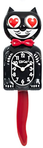 Kit Cat Klock Crimson Royale mit Herzaugen – ikonische Katzenuhr mit beweglichem Herzauge und Schwanz, batteriebetriebene Wanduhr, perfekt für Heimdekoration, Moderne Uhr aus