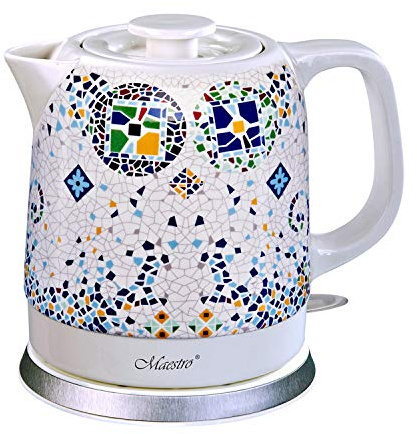 Maestro MR068 Ceramic Electric Kettle 1.5L Decorative Oriental Mosaic Pattern Auto Switch Off Overheating Protection 3-Pin UK Plug