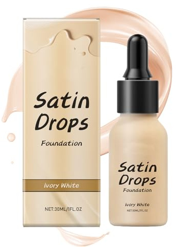 Satin Drops Foundation Liquid Base,Color Correcting Moisturizer | 8hr Long-Lasting Full Coverage Foundation,Light Natural Brightens,Cover Imperfections,Blur Tinted Moisturizer — Lvory White